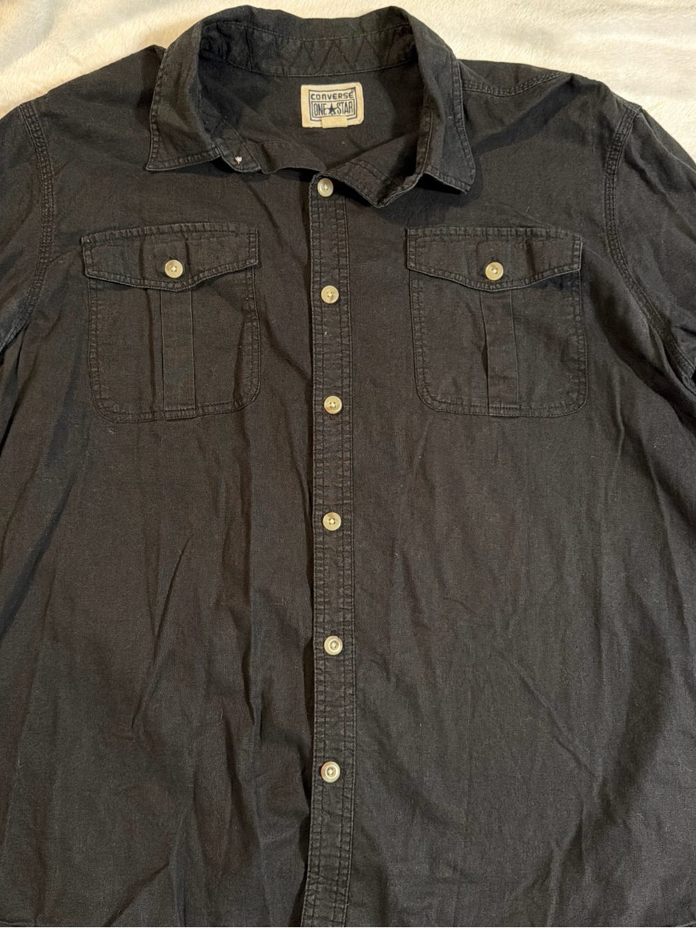 Converse Men’s Black Long-Sleeve Button-Down Shirt